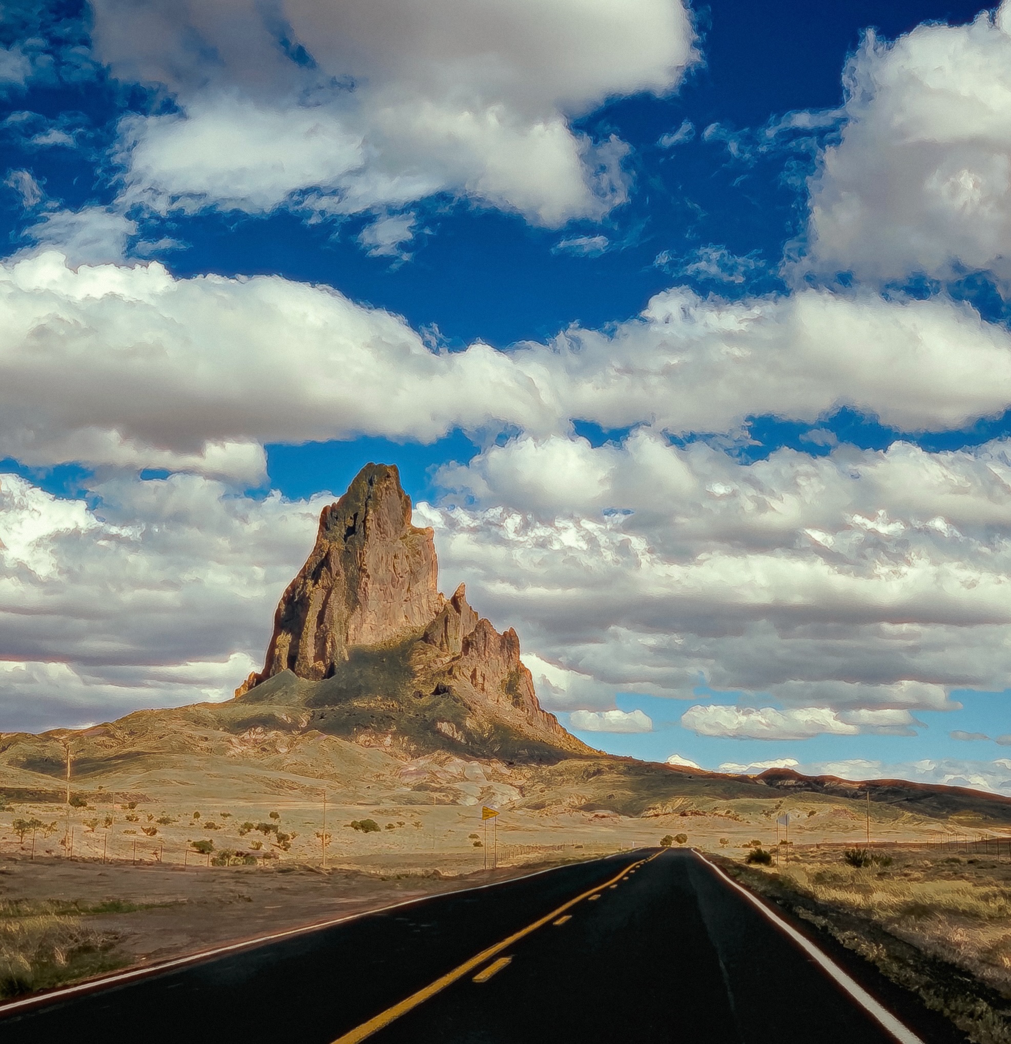 Desert highway under a wide sky, Utah-Arizona