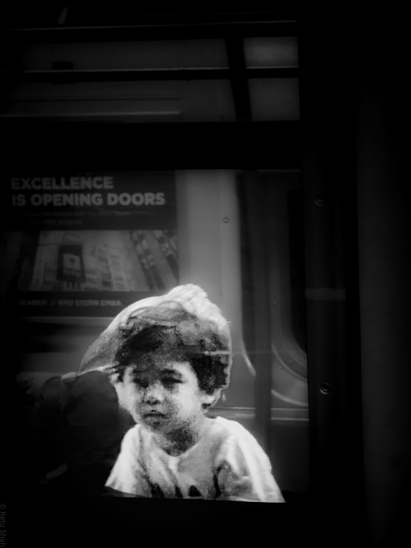 Subway window in black and white